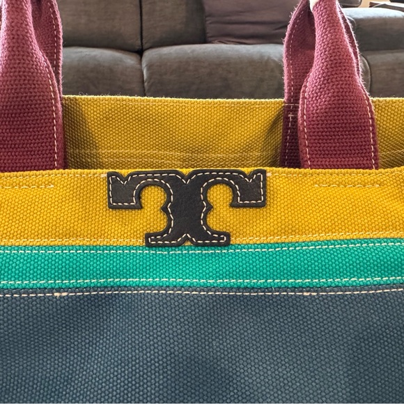 Tory Burch Canvas Tote Bag Purse with Leather Handles - Picture 2 of 7